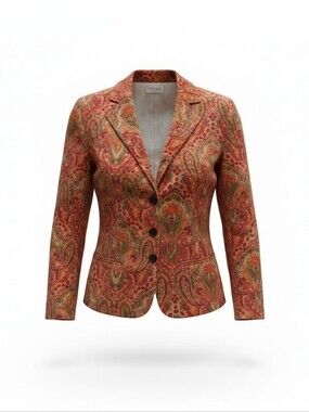 Villager Vintage Paisley Corduroy Jacket – Warm Tones Timeless Charm Size 12